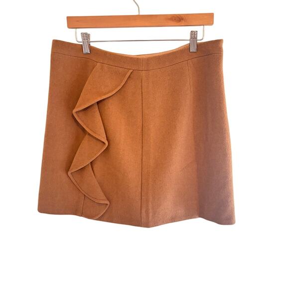 J Crew Mercantile skirt 12 Camel Tan Wool Blend Ruffle Office Career Work Outfit - Picture 1 of 4